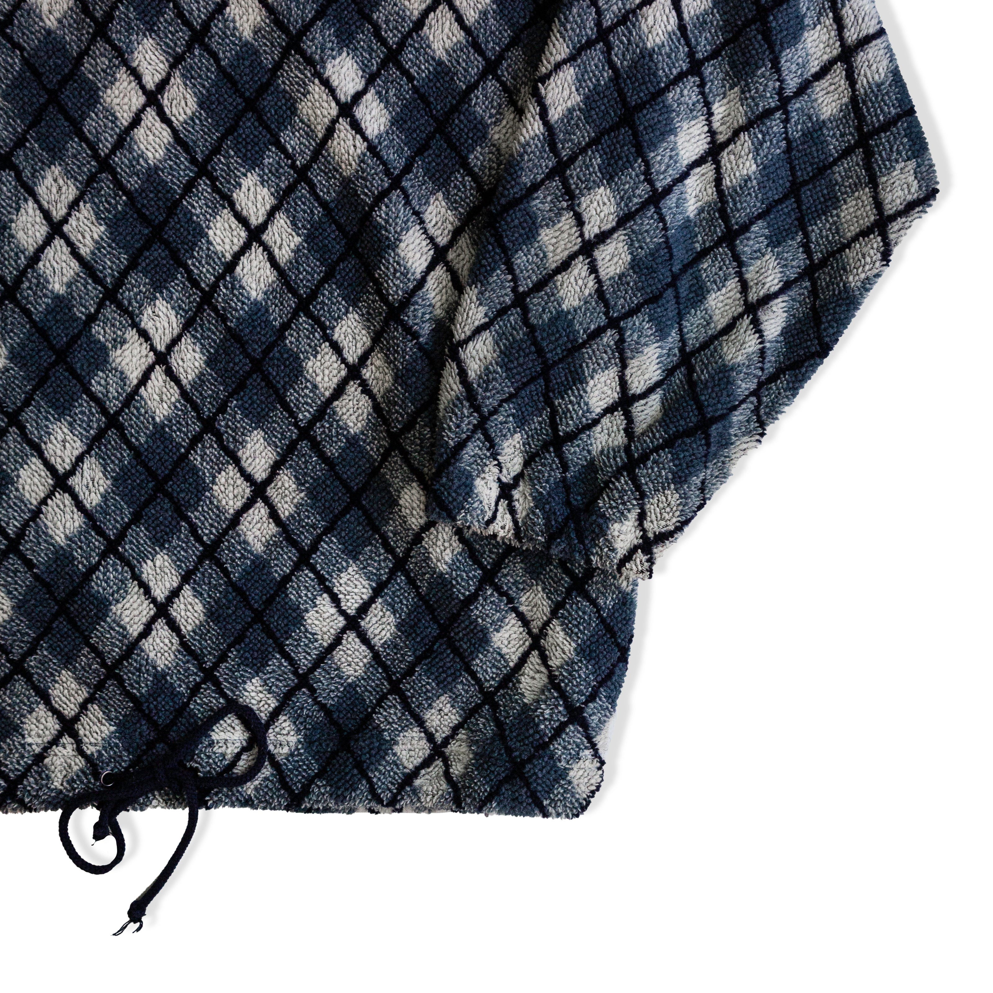 Vintage Diamond Pattern Fleece Pullover – Half-Zip with Drawstring Hem (L)