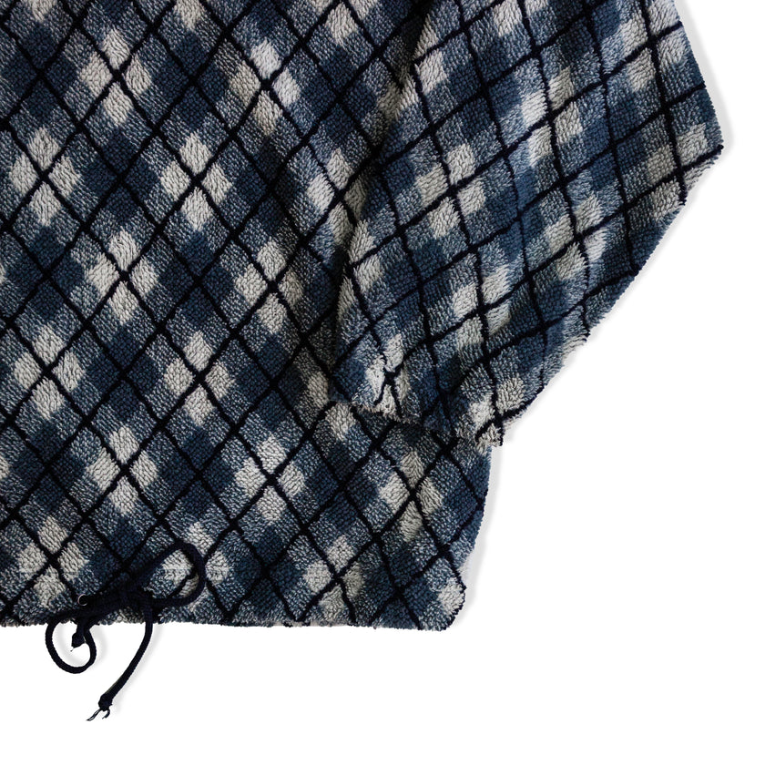 Vintage Diamond Pattern Fleece Pullover – Half-Zip with Drawstring Hem (L)