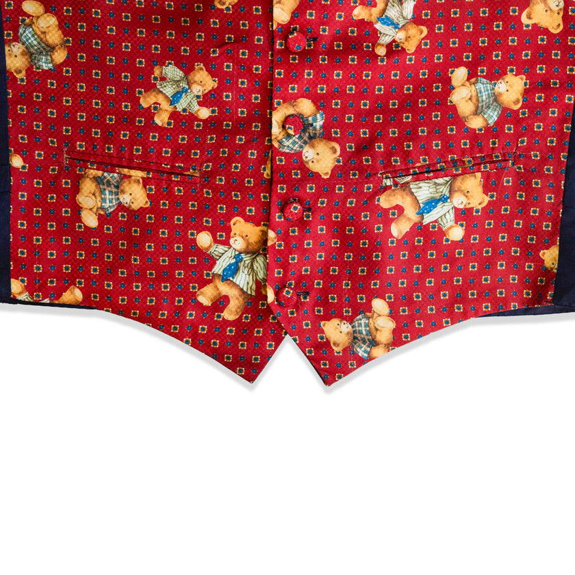 Vintage New Fast red teddy bear print waistcoat vest (L)
