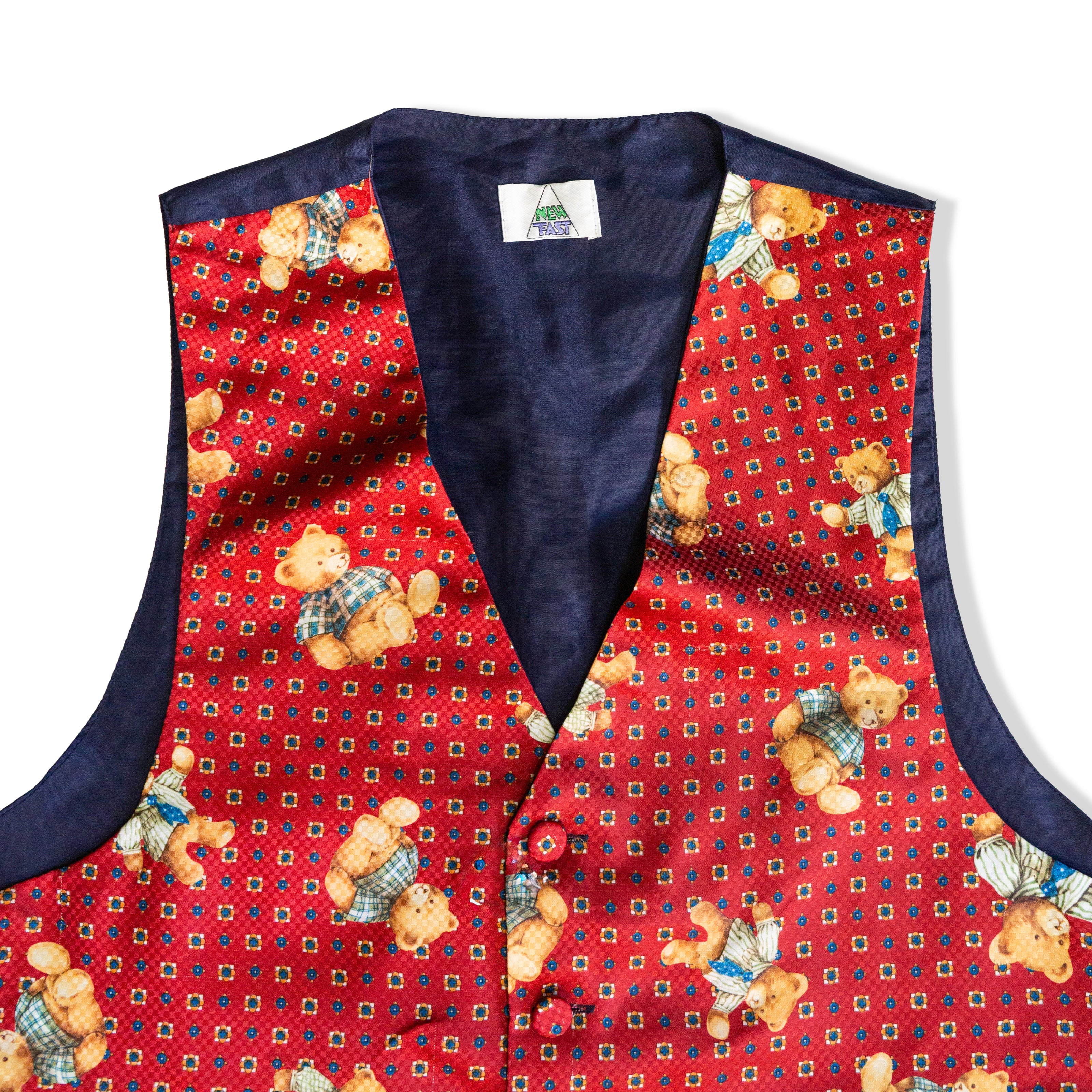 Vintage New Fast red teddy bear print waistcoat vest (L)