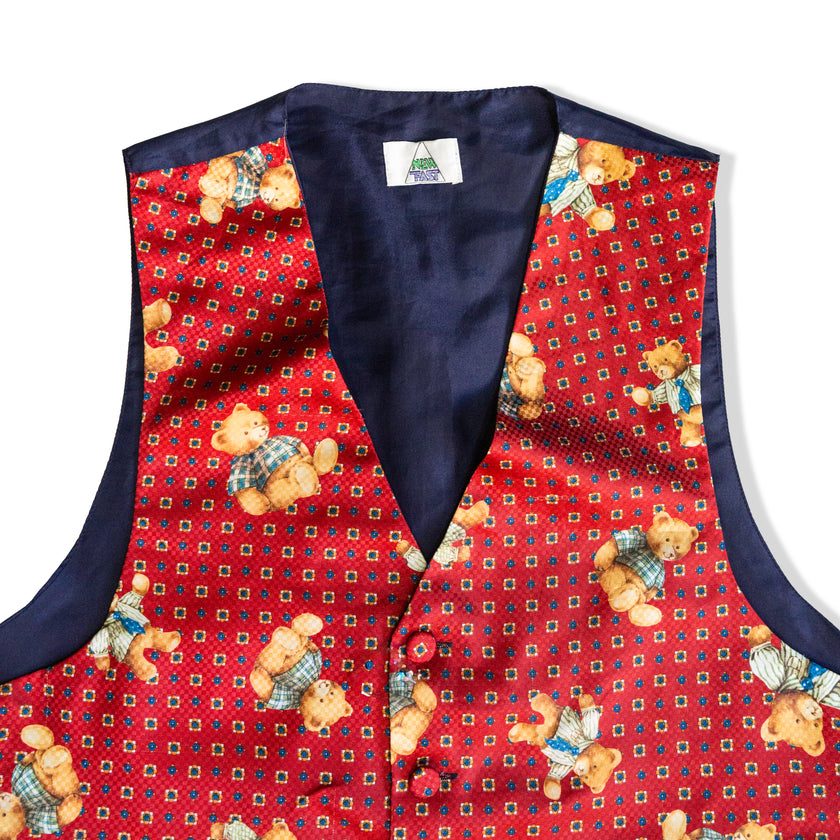 Vintage New Fast red teddy bear print waistcoat vest (L)
