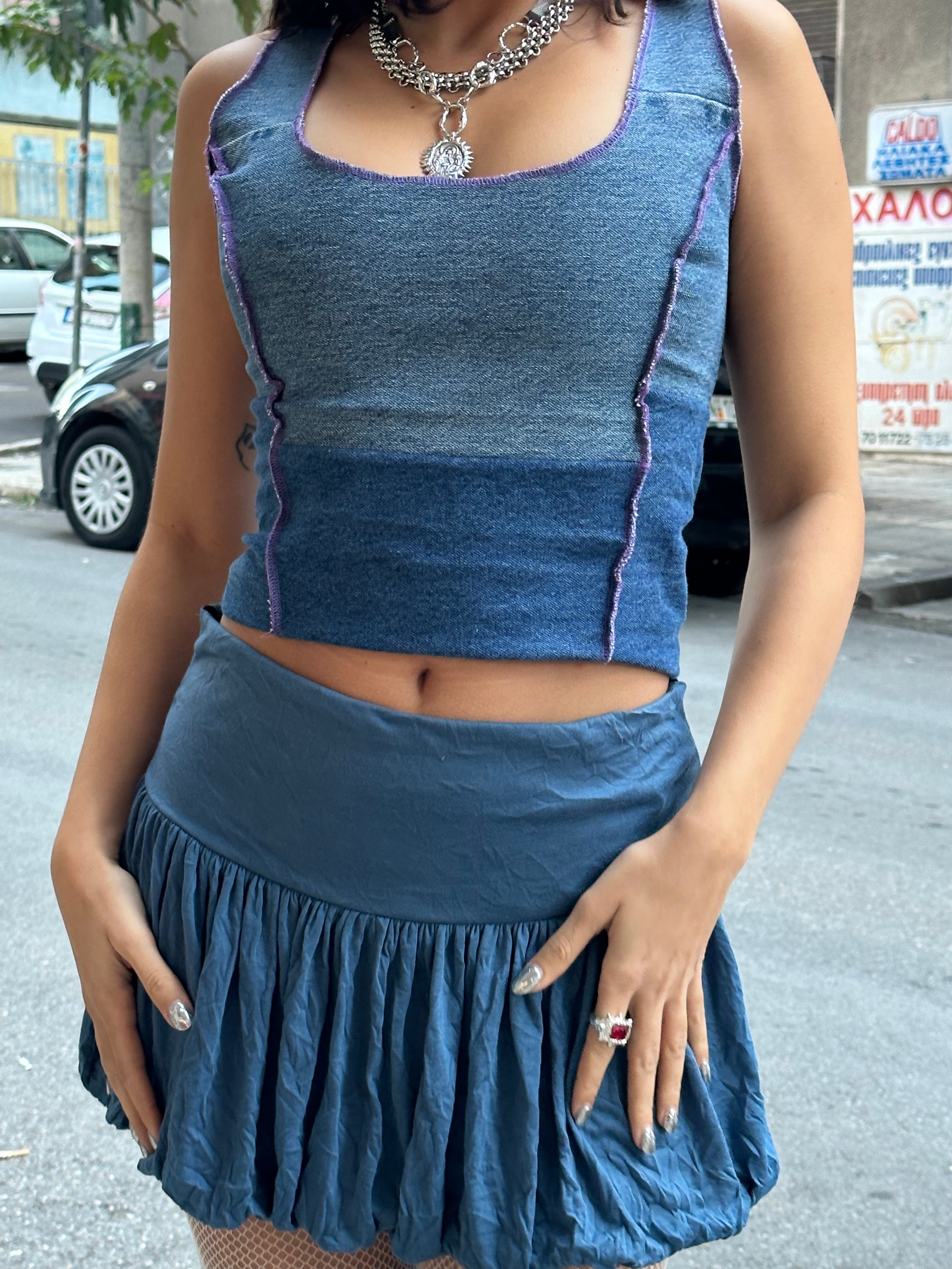 Super hot denim upcycled top