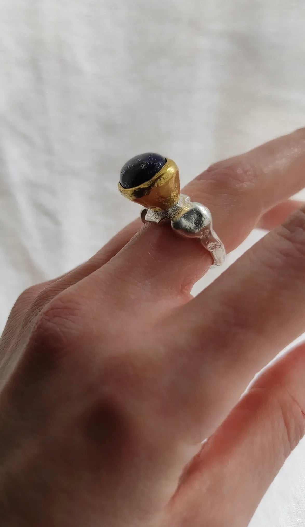 Kimilio Pompei gold plated silver 925 ring with Lapis Lazuli stone (open back - adjustable size)