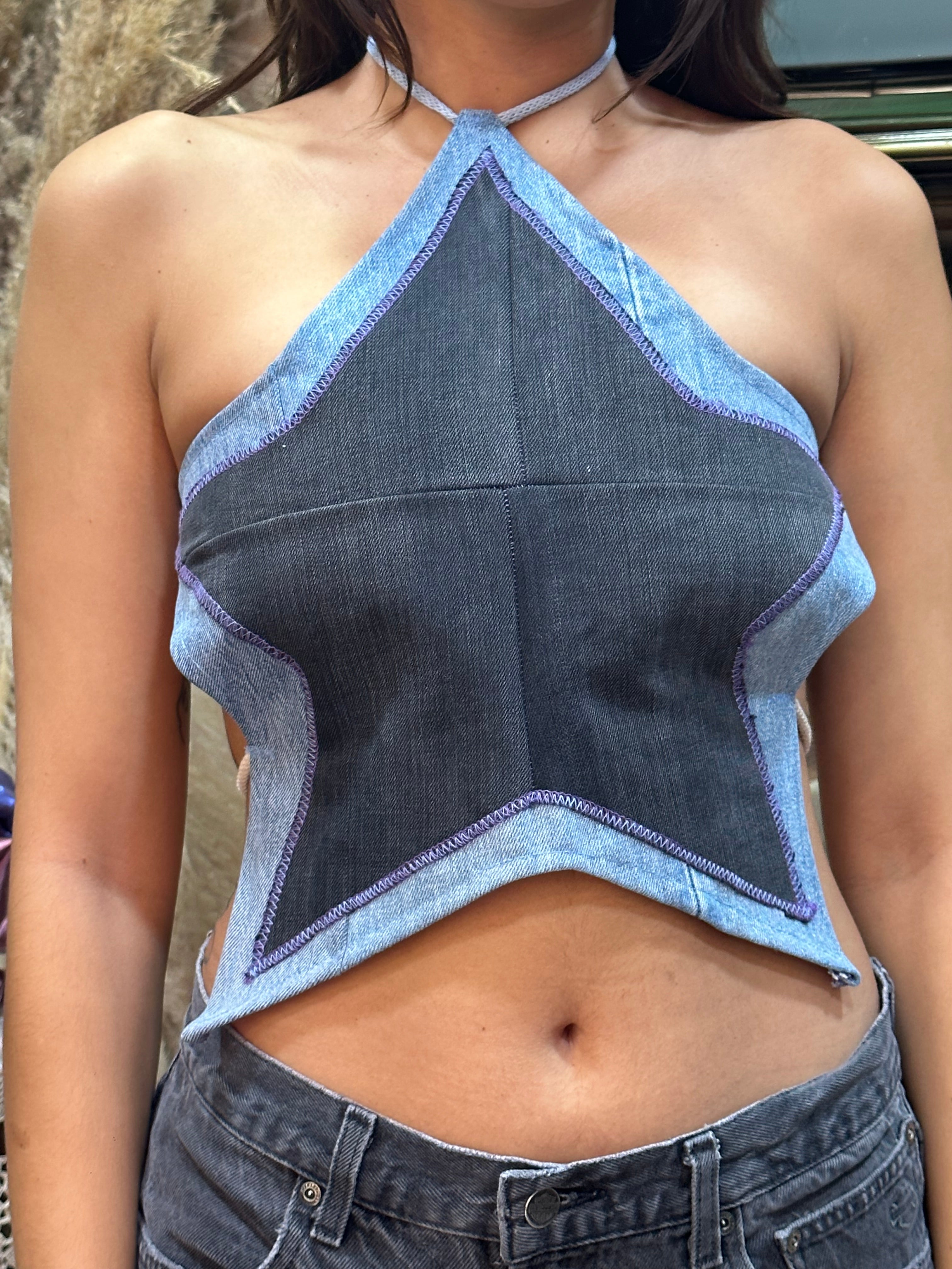 Stunning up cycled star denim top