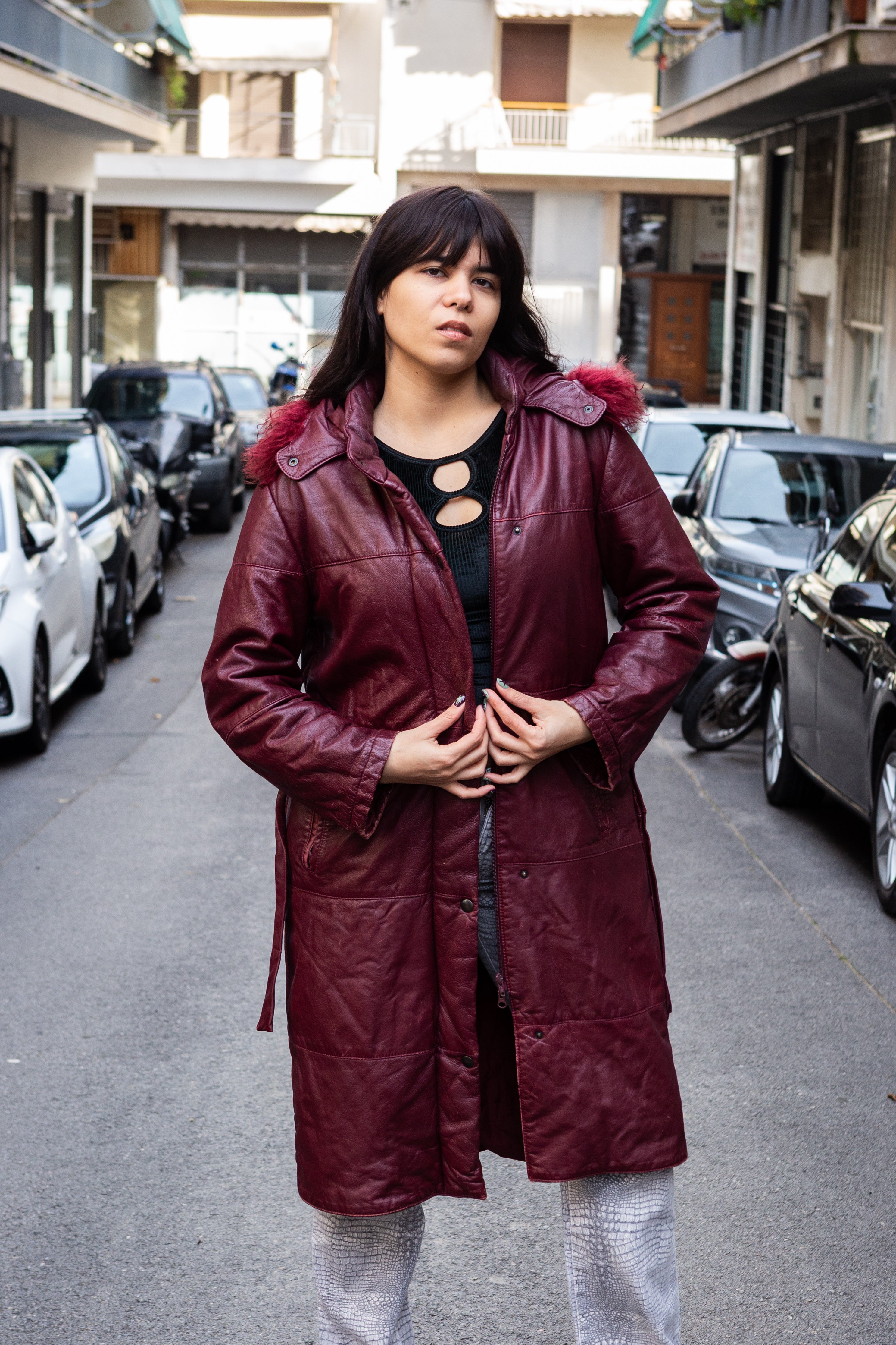 Vintage burgundy genuine leather jacket (L)