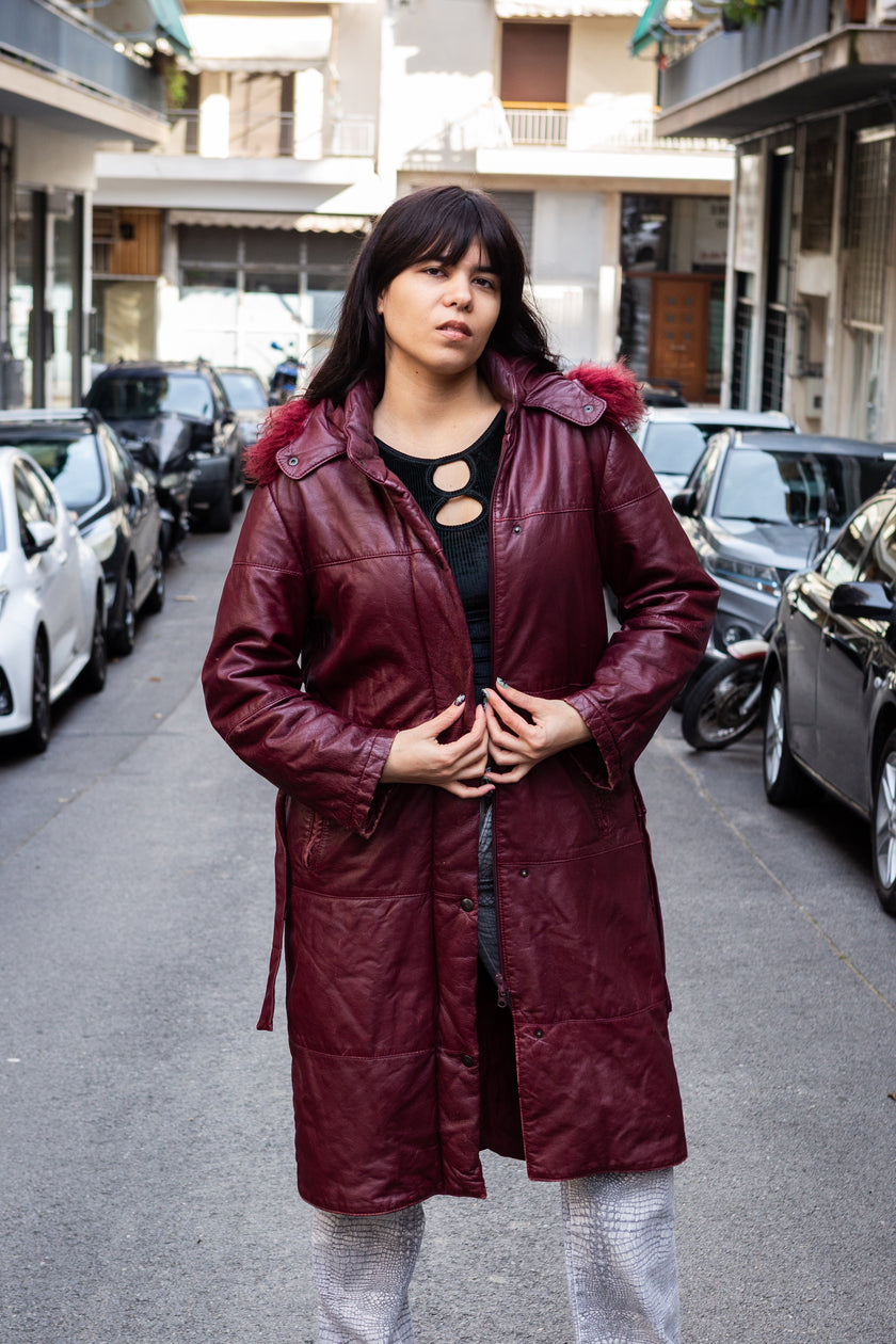 Vintage burgundy genuine leather jacket (L)