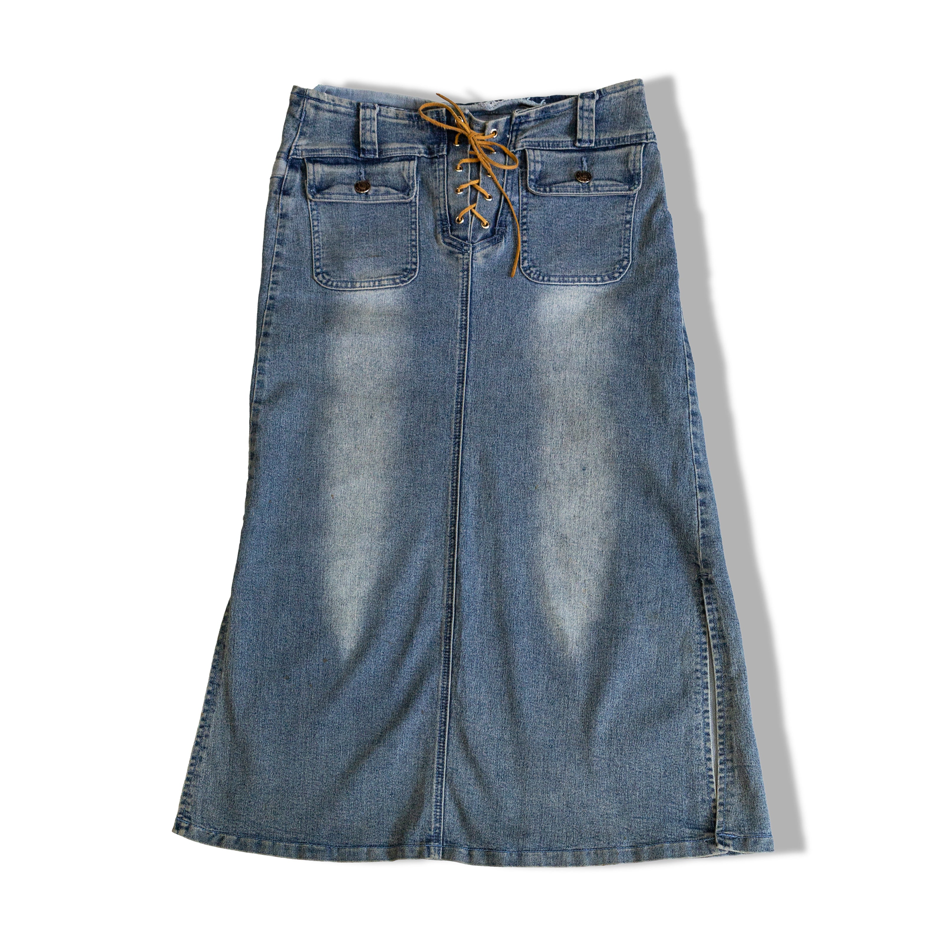 Denim low waisted skirt with slits on the sides (S/M - elastic material)