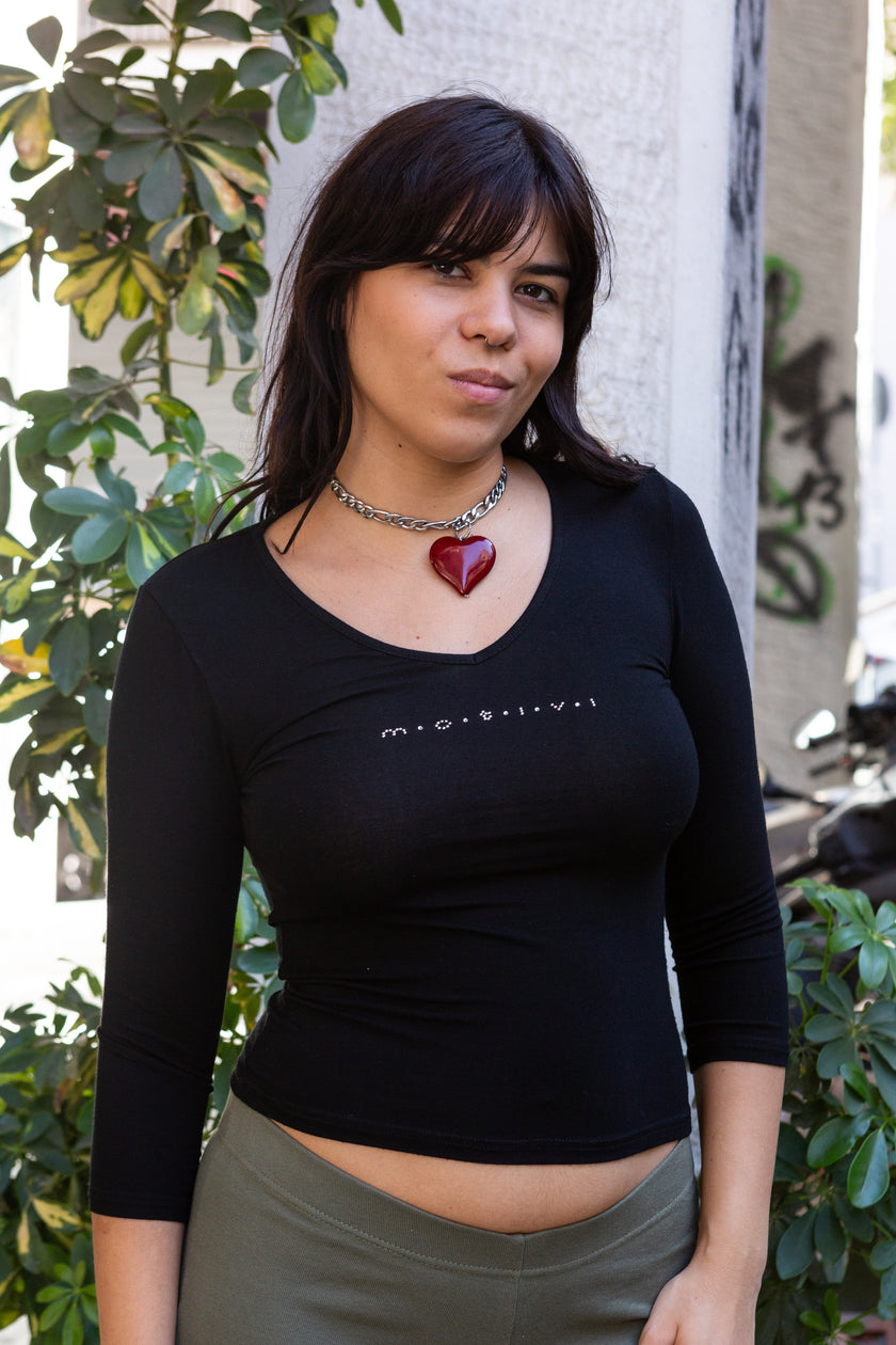 Motivi 3/4 sleeves black top