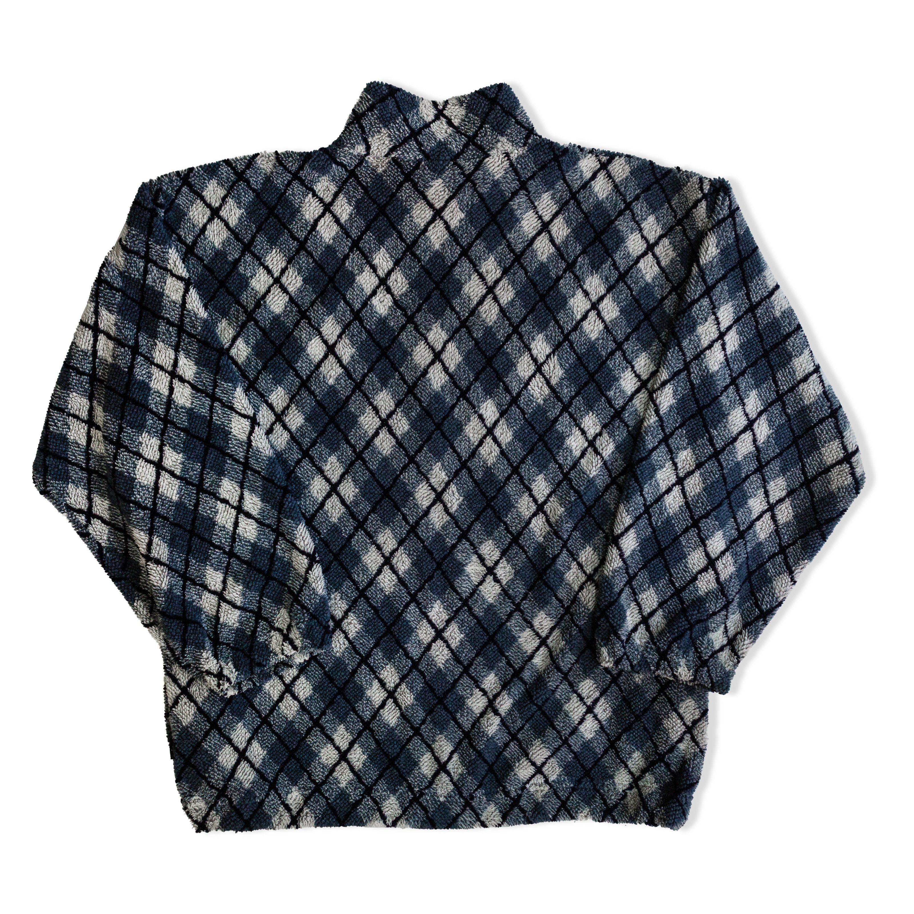 Vintage Diamond Pattern Fleece Pullover – Half-Zip with Drawstring Hem (L)