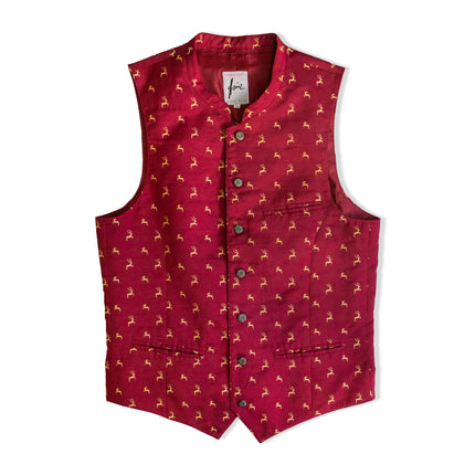 Men’s Burgundy Jacquard Formal Waistcoat (S)