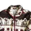 Vintage Patterned Fleece Jacket – Winter Animal Motif, Burgundy Trim (M)