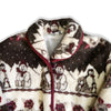 Vintage Patterned Fleece Jacket – Winter Animal Motif, Burgundy Trim (M)