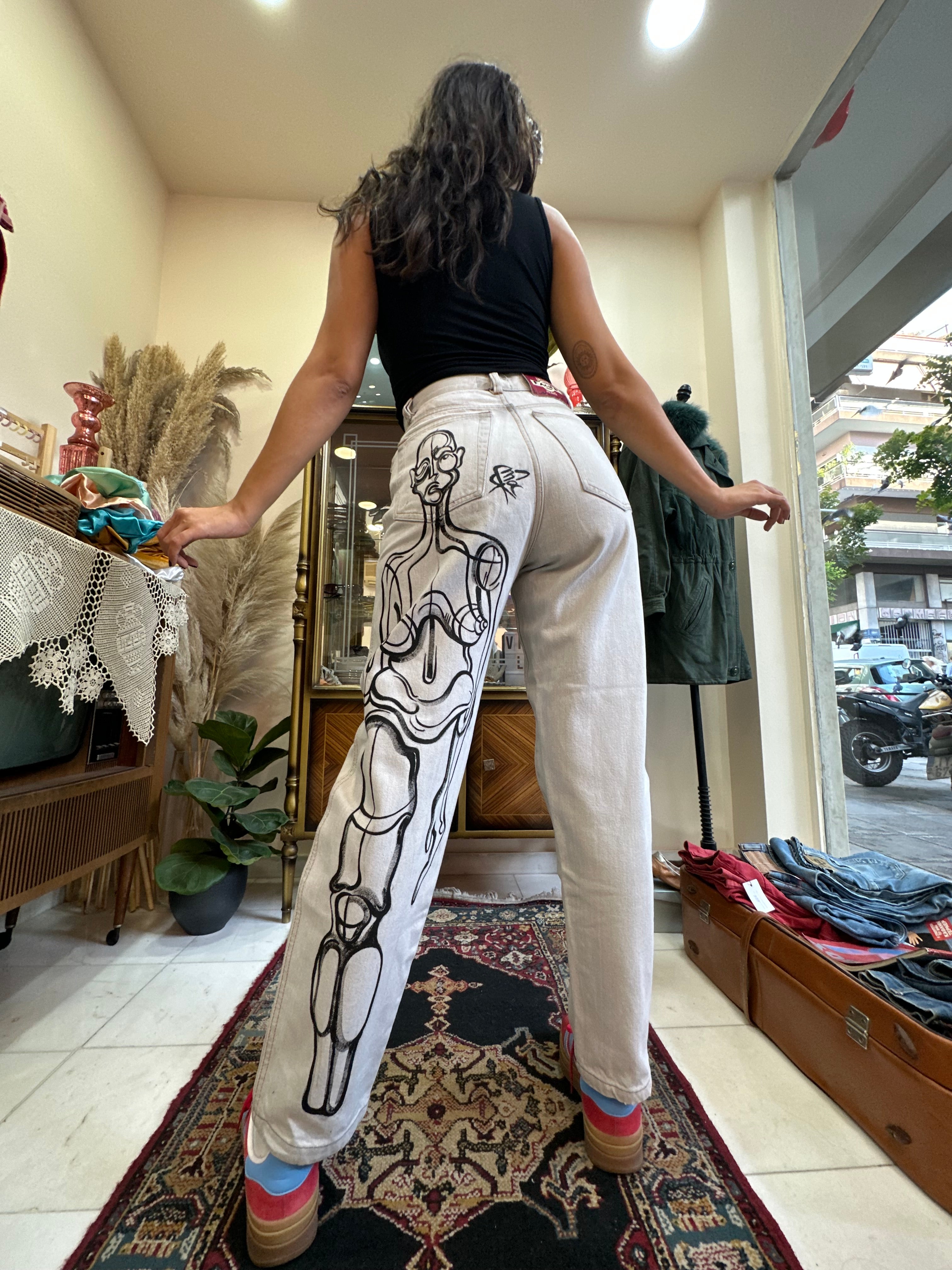 Vintage high waisted hand painted jeans