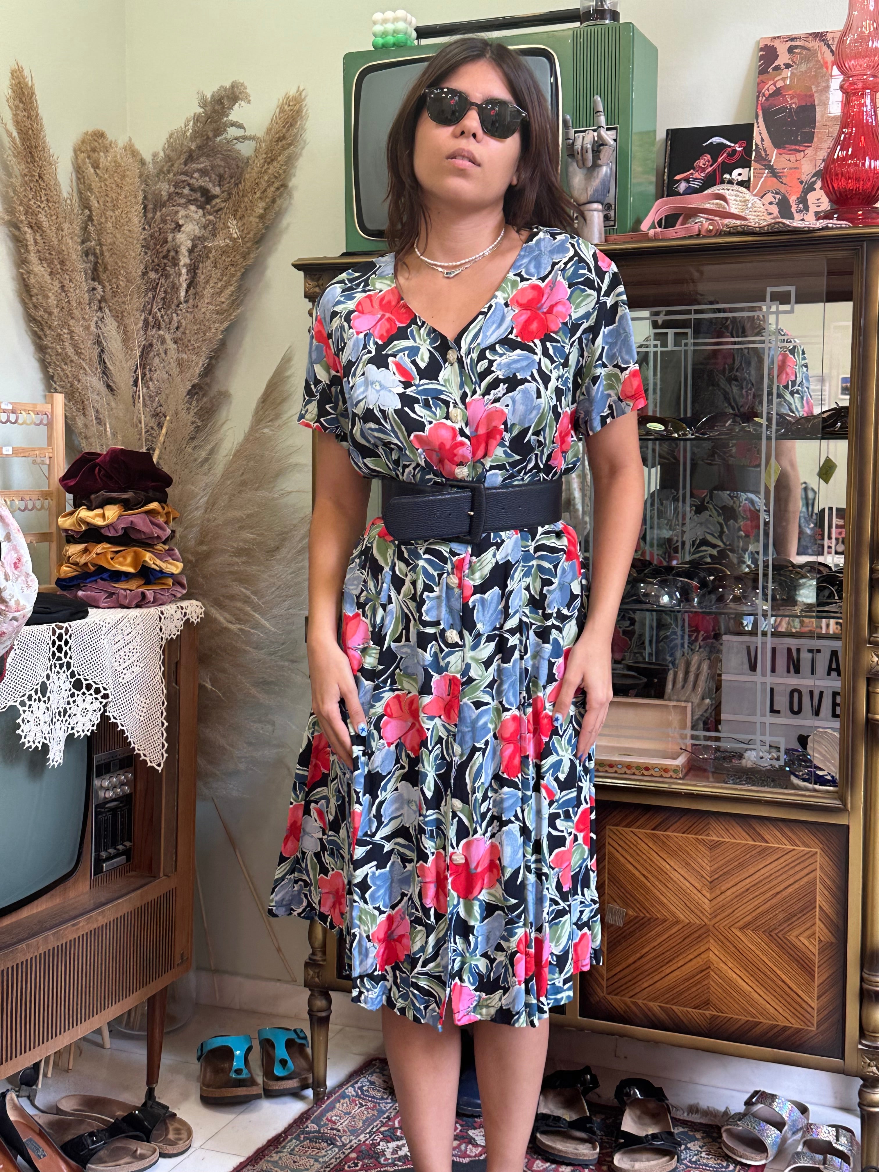 Vintage floral button up dress