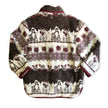 Vintage Patterned Fleece Jacket – Winter Animal Motif, Burgundy Trim (M)