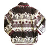 Vintage Patterned Fleece Jacket – Winter Animal Motif, Burgundy Trim (M)