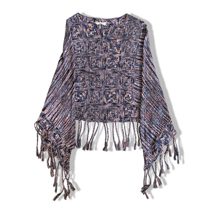 Boho knitted “Old Molly” cape with fringed edges