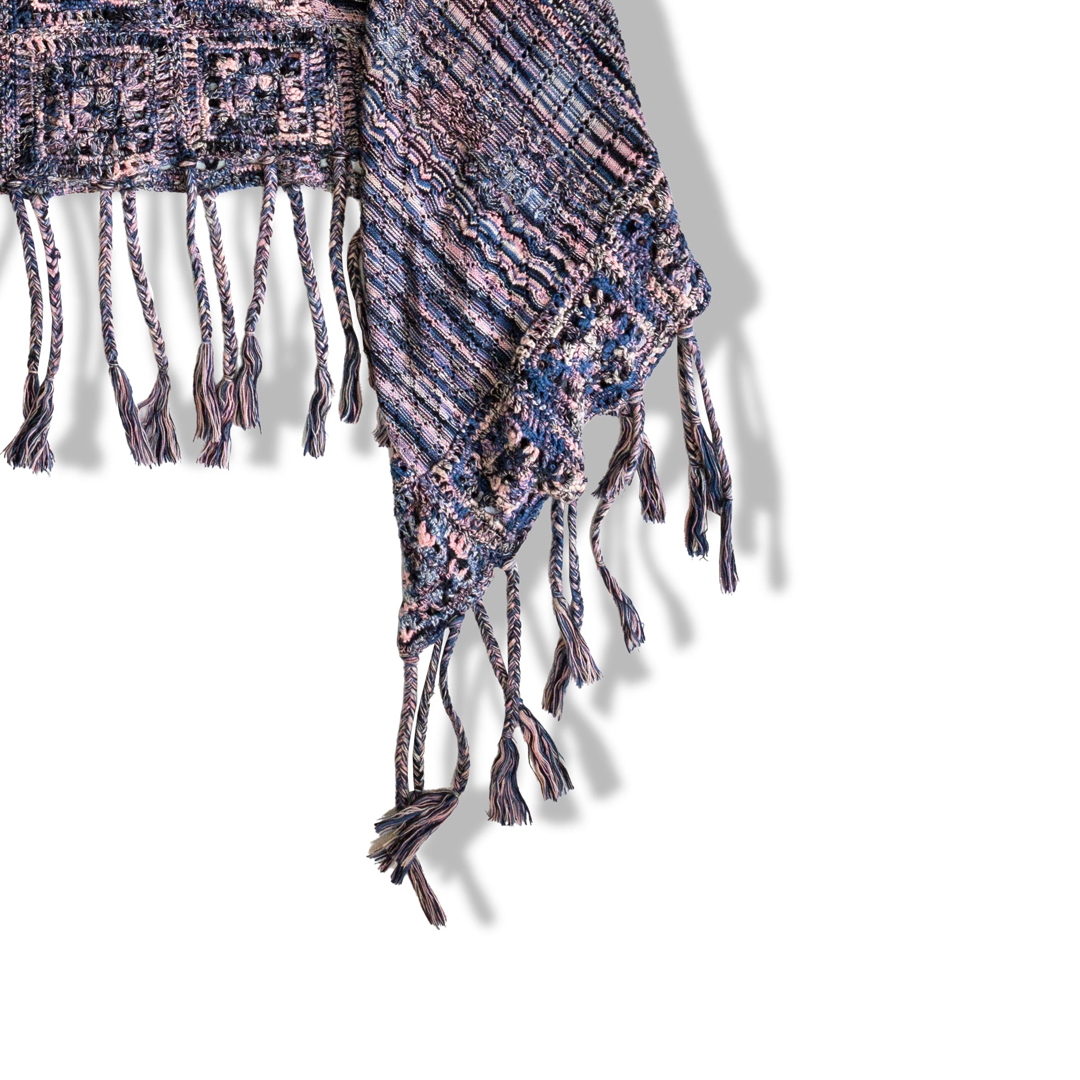 Boho knitted “Old Molly” cape with fringed edges