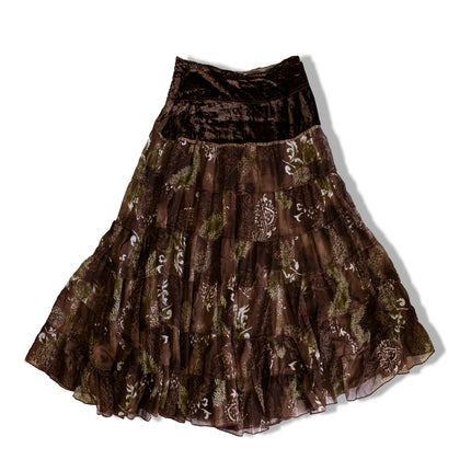 Brown Velvet Waist Bohemian Long Skirt
