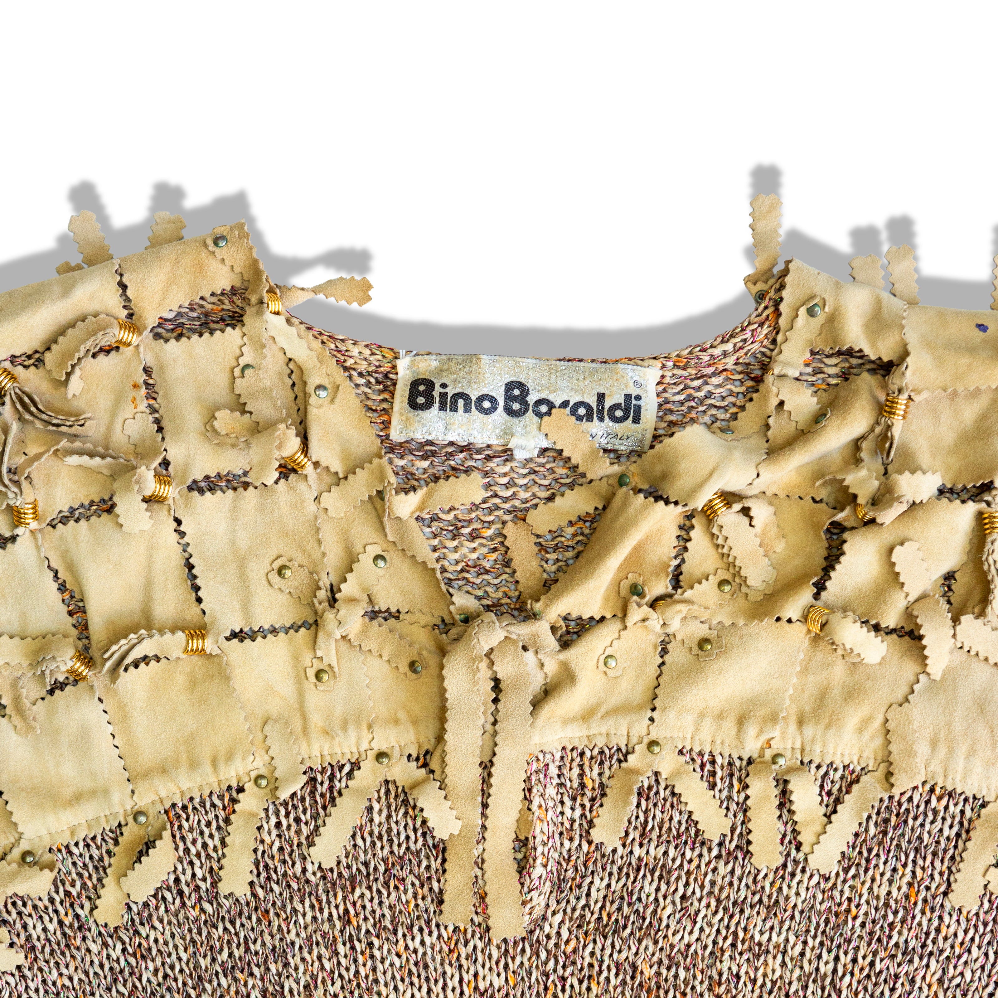 Vintage knit vest with faux suede deatils