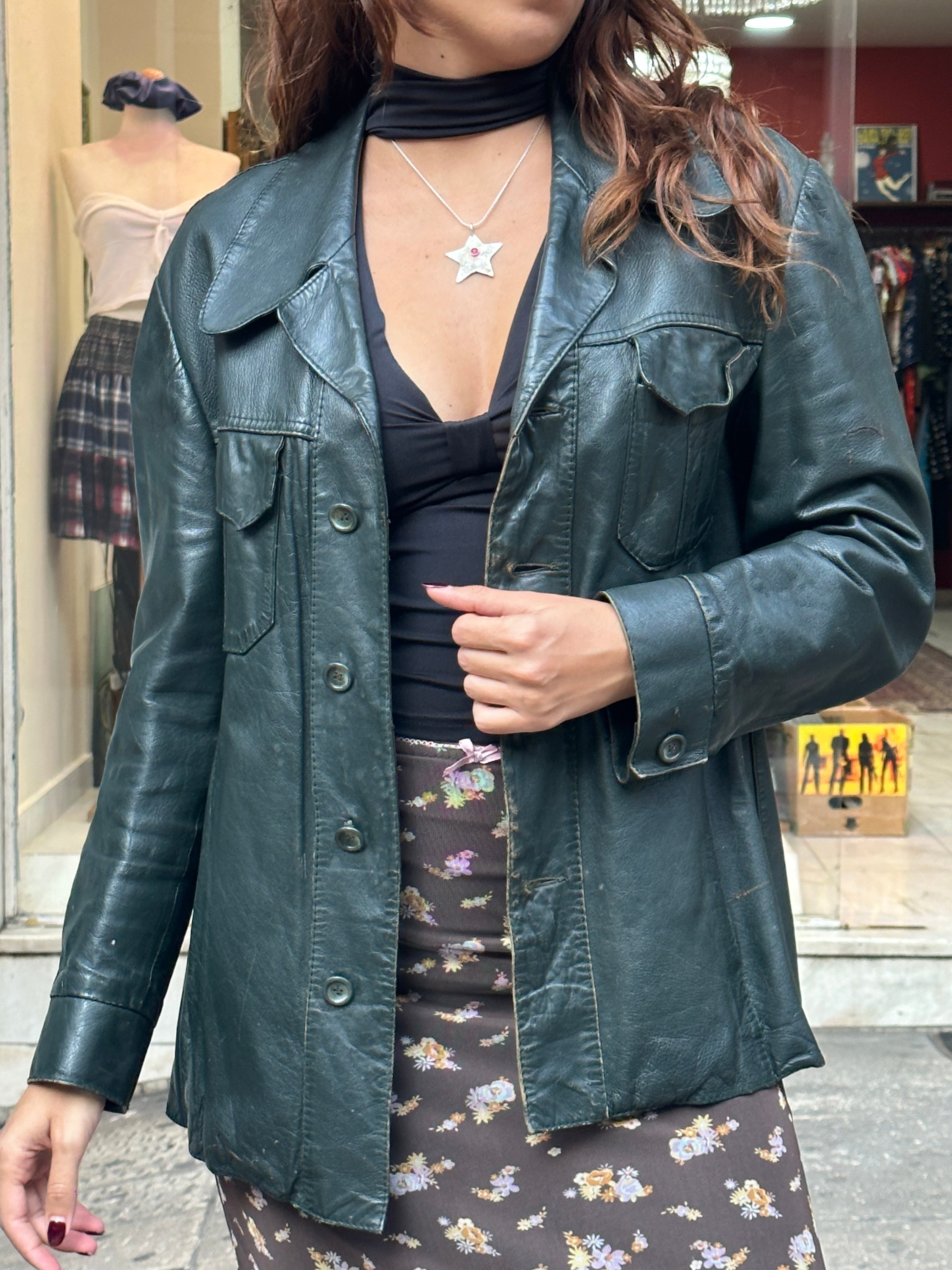 Vintage dark green leather jacket