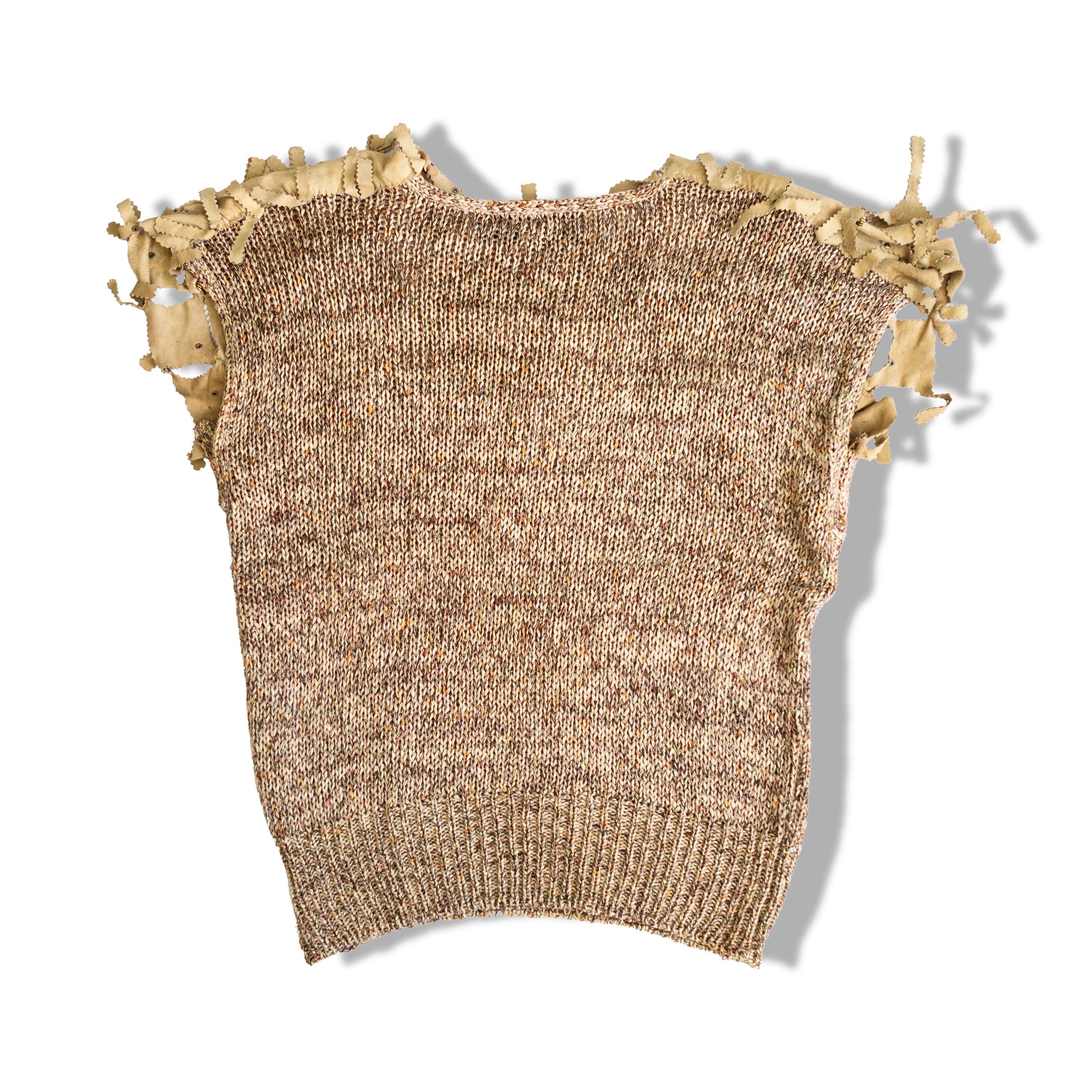 Vintage knit vest with faux suede deatils