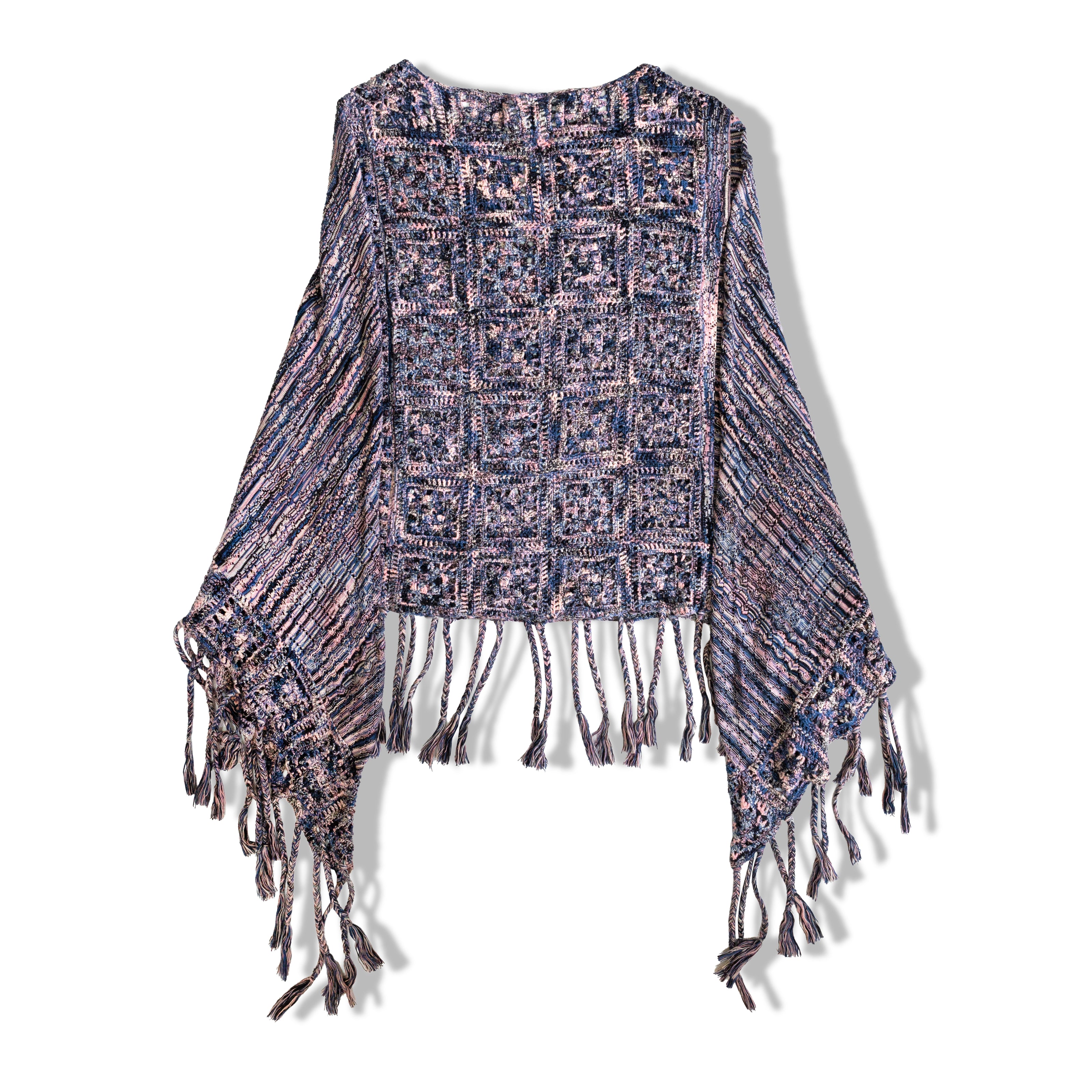 Boho knitted “Old Molly” cape with fringed edges