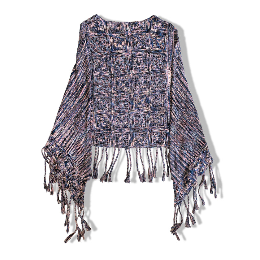 Boho knitted “Old Molly” cape with fringed edges
