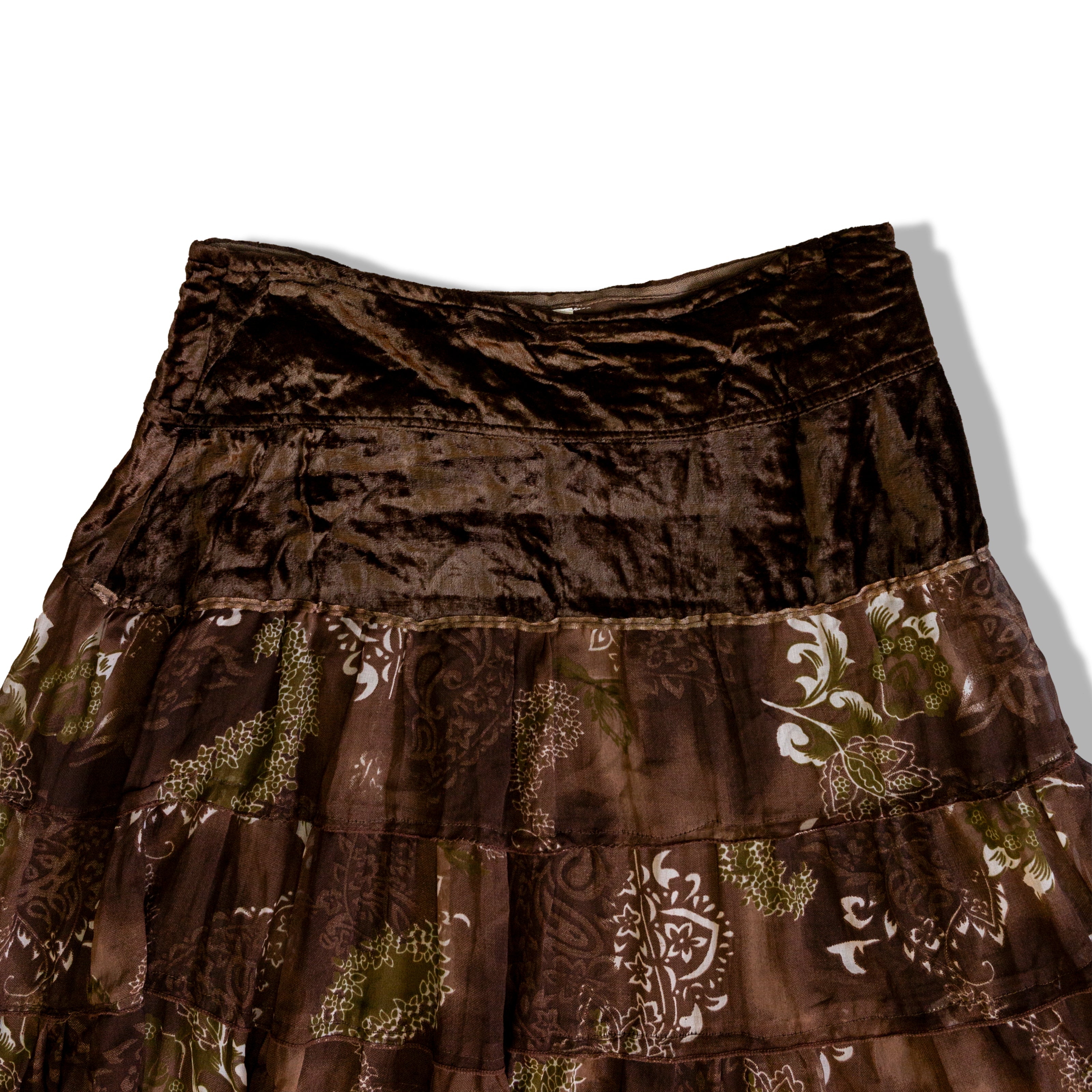 Brown Velvet Waist Bohemian Long Skirt