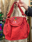 Vintage red suede bag with gem stones