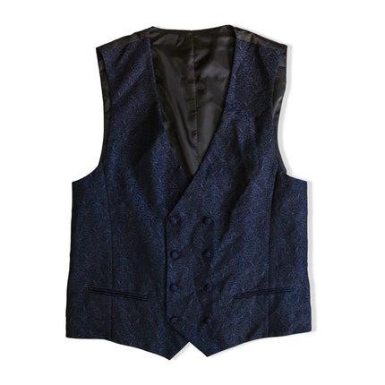Navy Blue Textured Double-Breasted Waistcoat Vest with Satin Back (L)