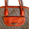 DKNY Signature Satchel Bag – Brown Monogram with Orange Leather Trim
