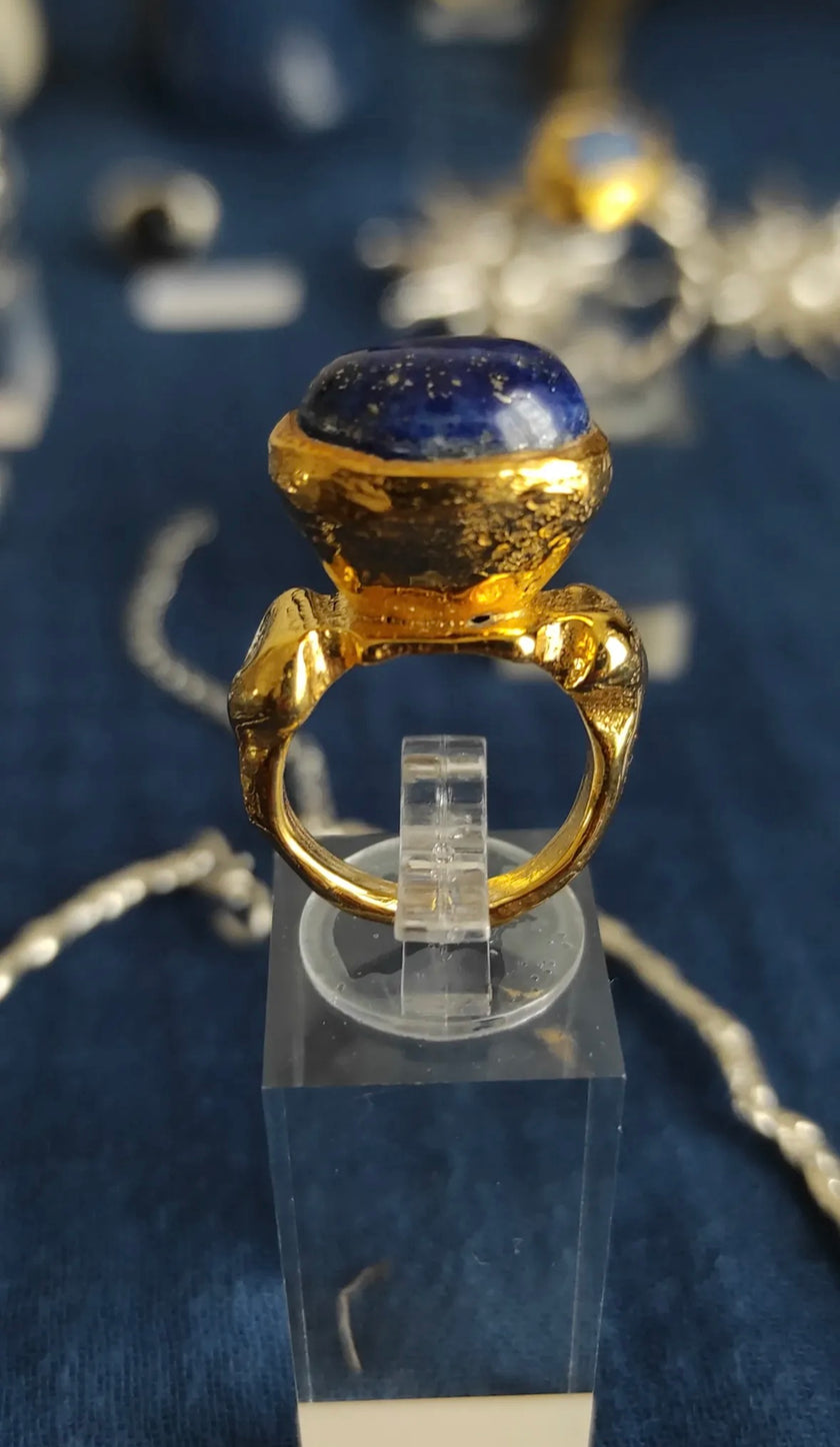 Kimilio Pompei gold plated silver 925 ring with Lapis Lazuli stone (open back - adjustable size)