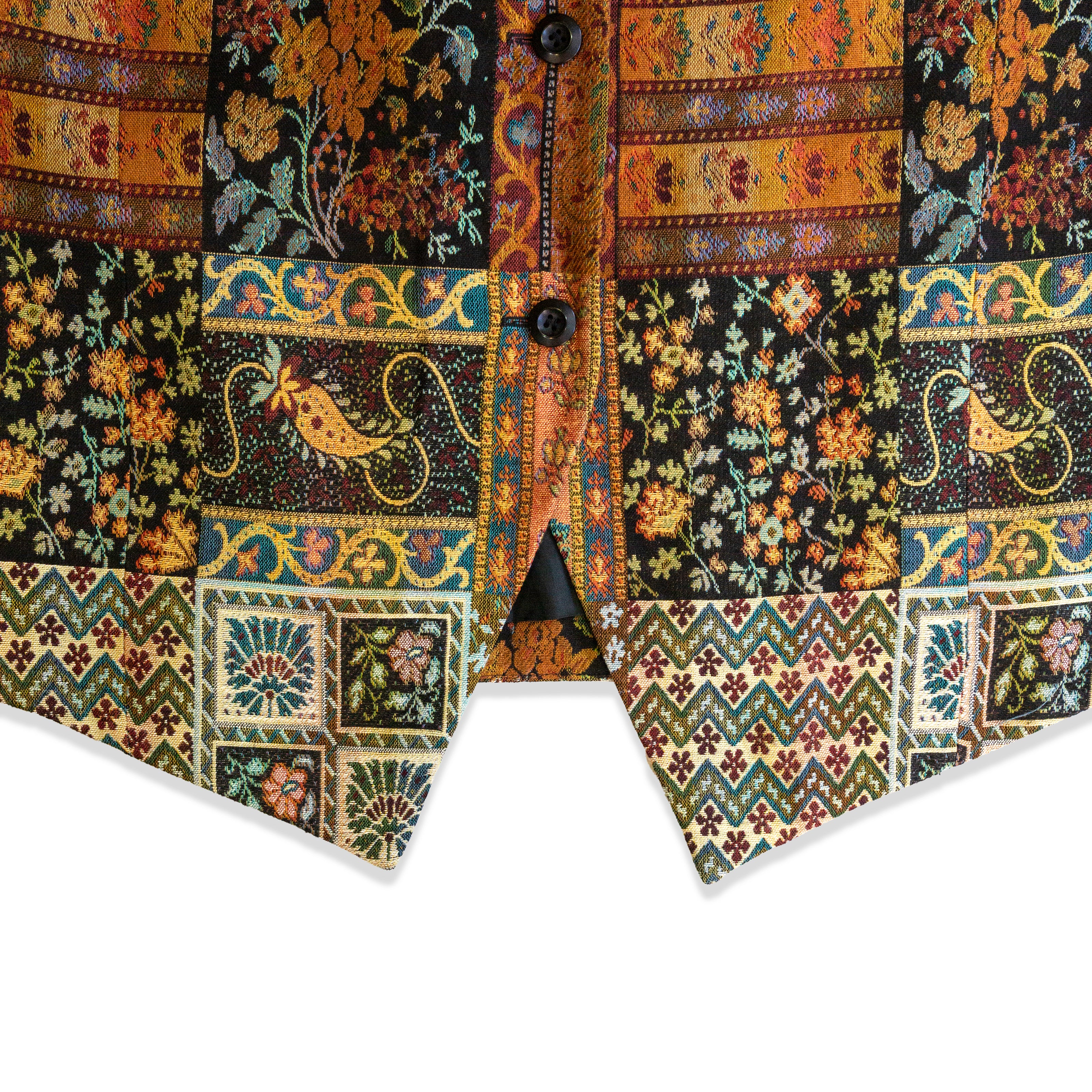 Vintage Mens Multicolor Patchwork Tapestry Button-Front Waistcoat Vest (XL)