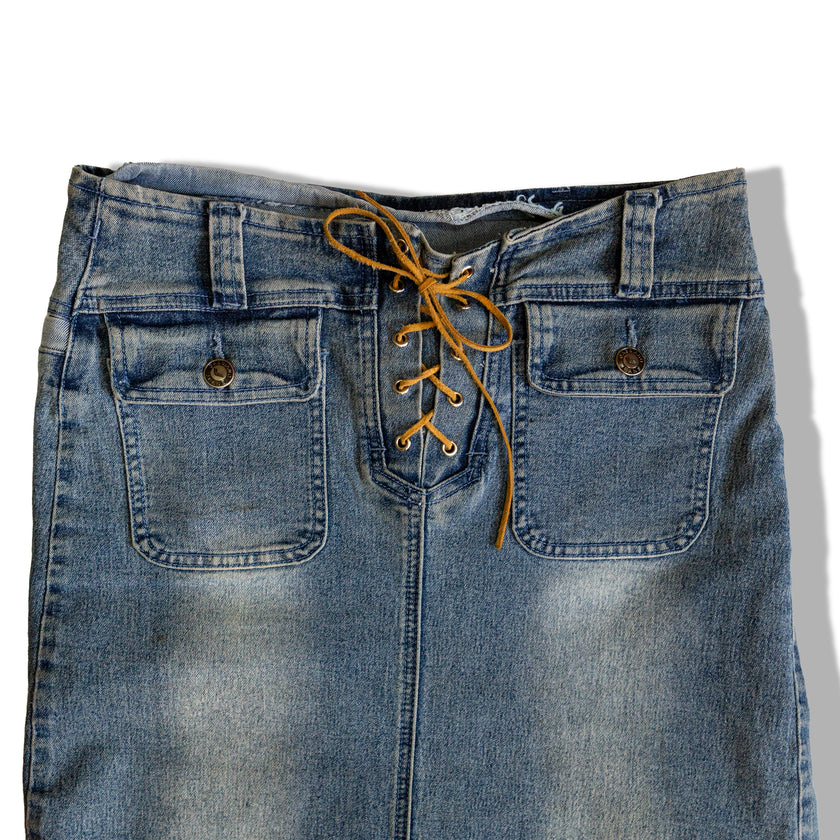 Denim low waisted skirt with slits on the sides (S/M - elastic material)