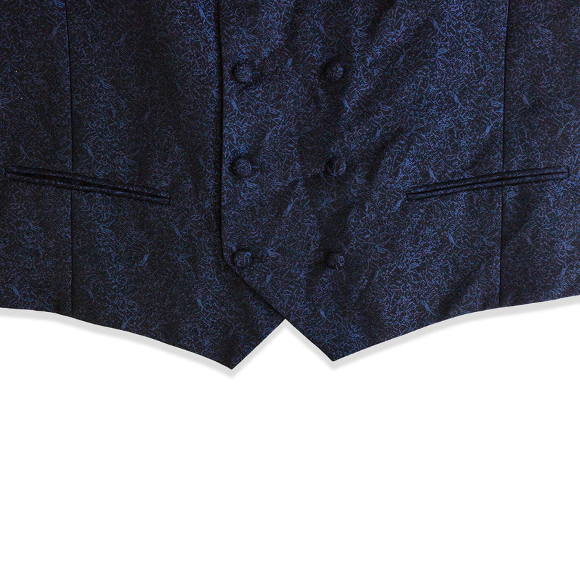 Navy Blue Textured Double-Breasted Waistcoat Vest with Satin Back (L)
