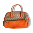 DKNY Signature Satchel Bag – Brown Monogram with Orange Leather Trim