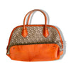 DKNY Signature Satchel Bag – Brown Monogram with Orange Leather Trim