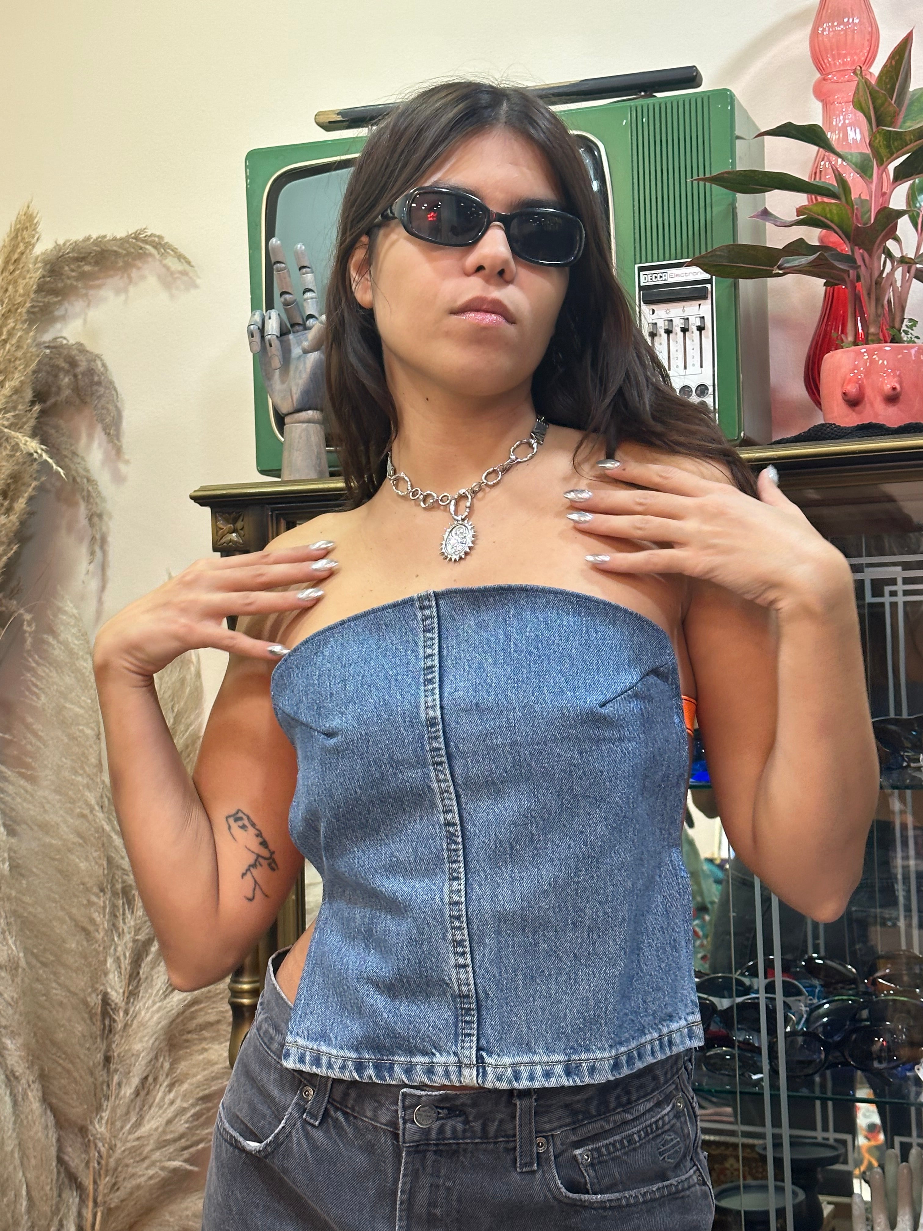 Super hot up cycled denim top