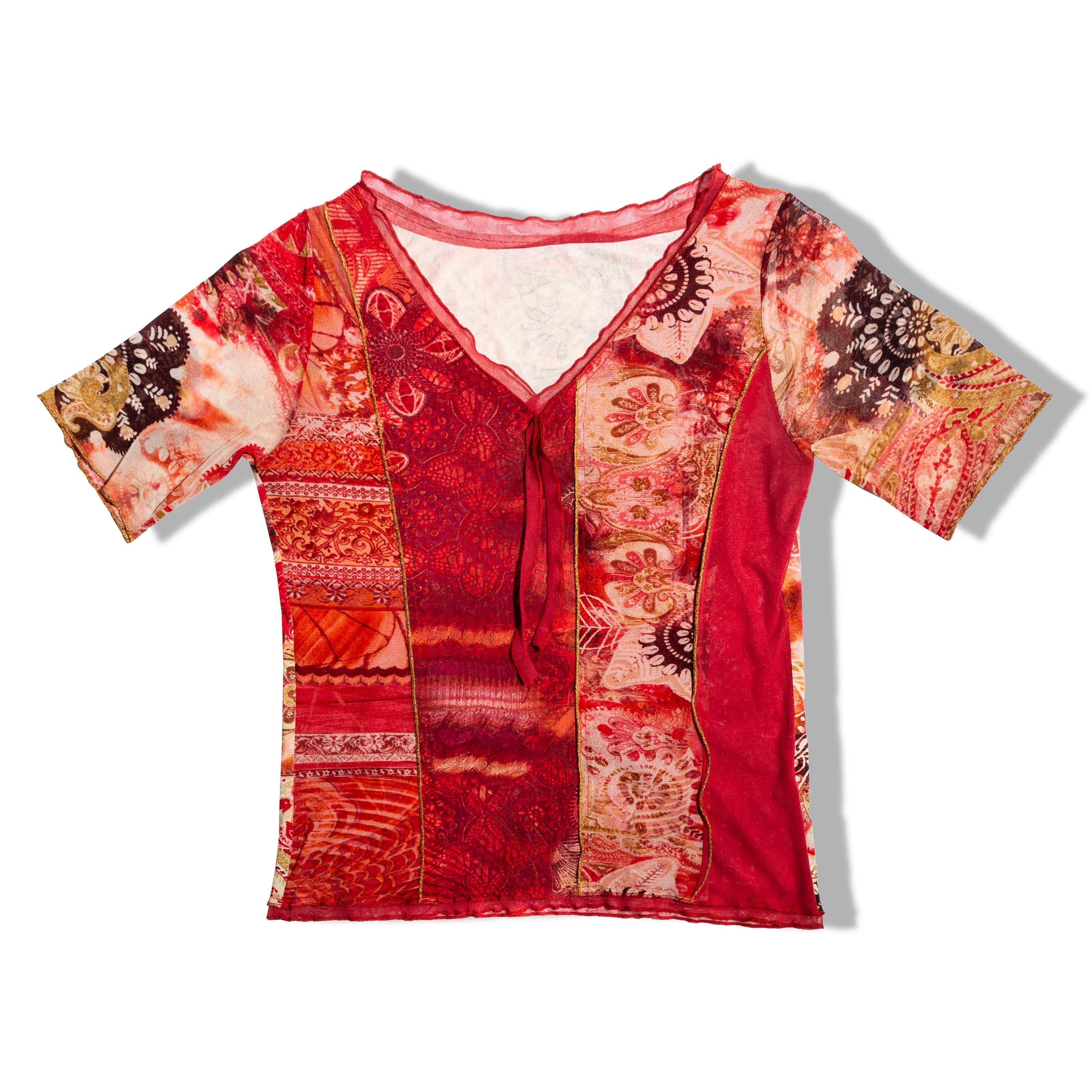 Super cute colorful funky patterned mesh top