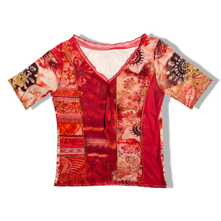 Super cute colorful funky patterned mesh top