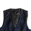 Navy Blue Textured Double-Breasted Waistcoat Vest with Satin Back (L)