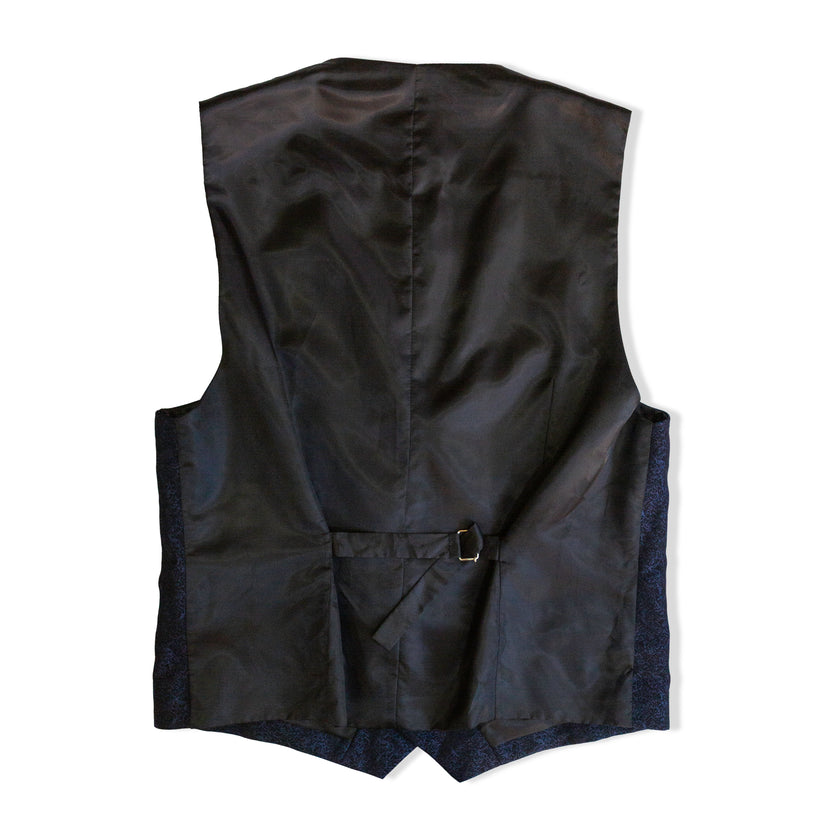 Navy Blue Textured Double-Breasted Waistcoat Vest with Satin Back (L)