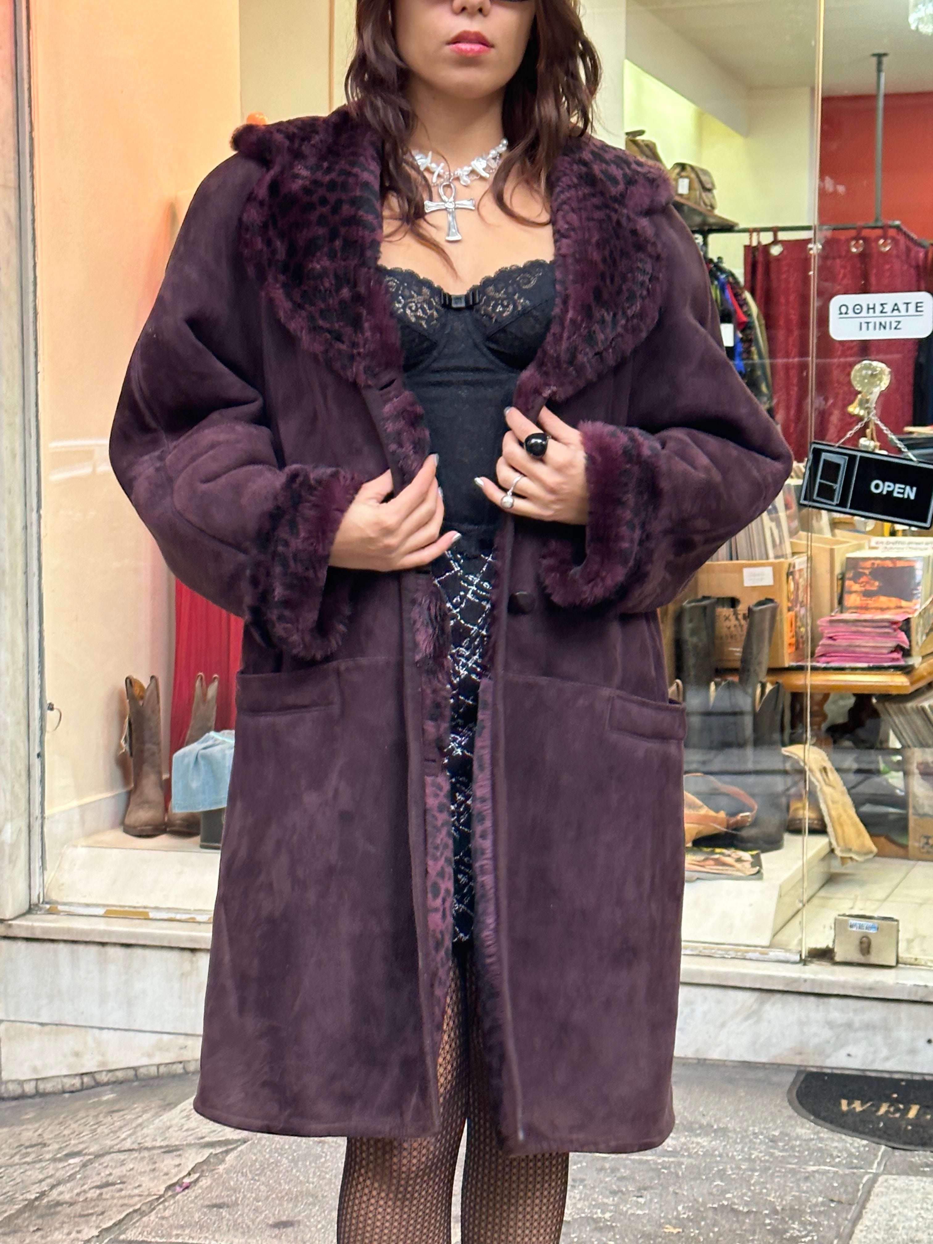 Stunning purple genuine leather coat