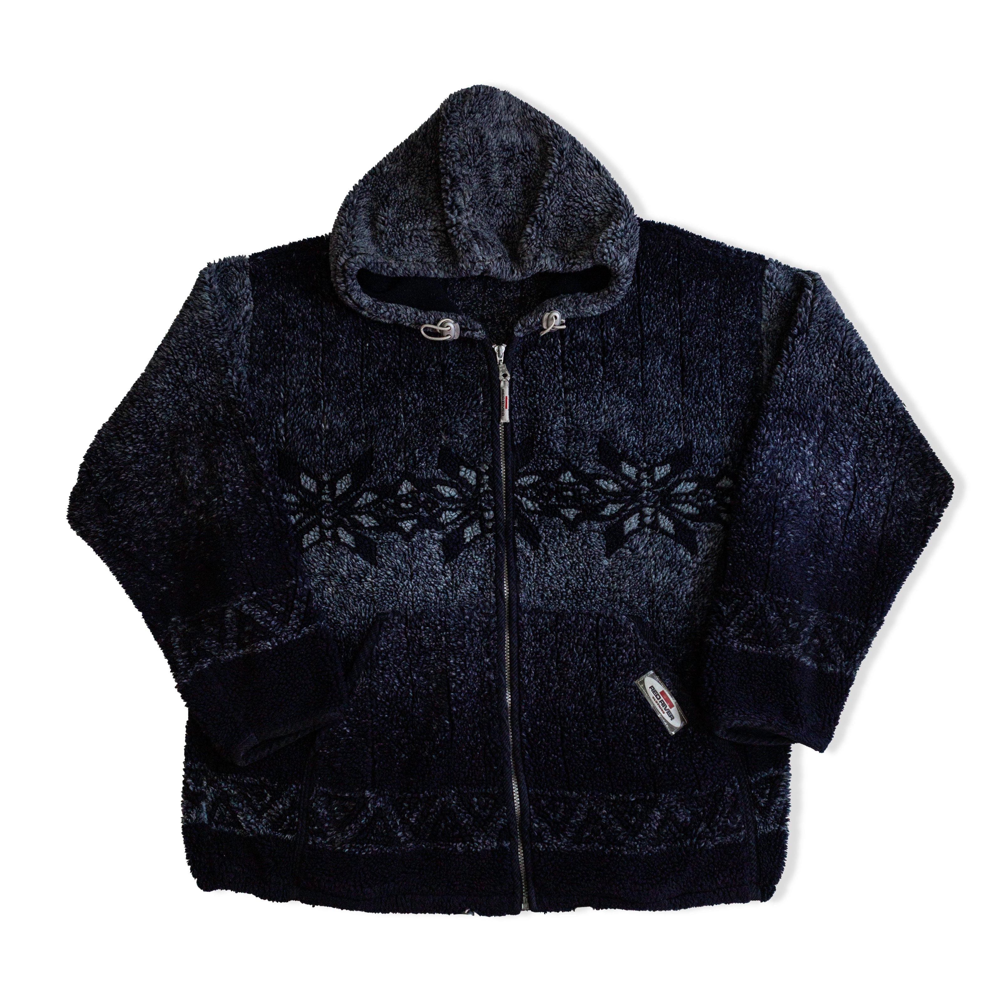 Vintage Men’s Sherpa Fleece Hooded Jacket – Black Zip-Up (XXL)