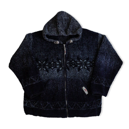 Vintage Men’s Sherpa Fleece Hooded Jacket – Black Zip-Up (XXL)