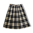 Vintage 70s style 100% Wool Plaid Black Ivory Pleated Midi skirt