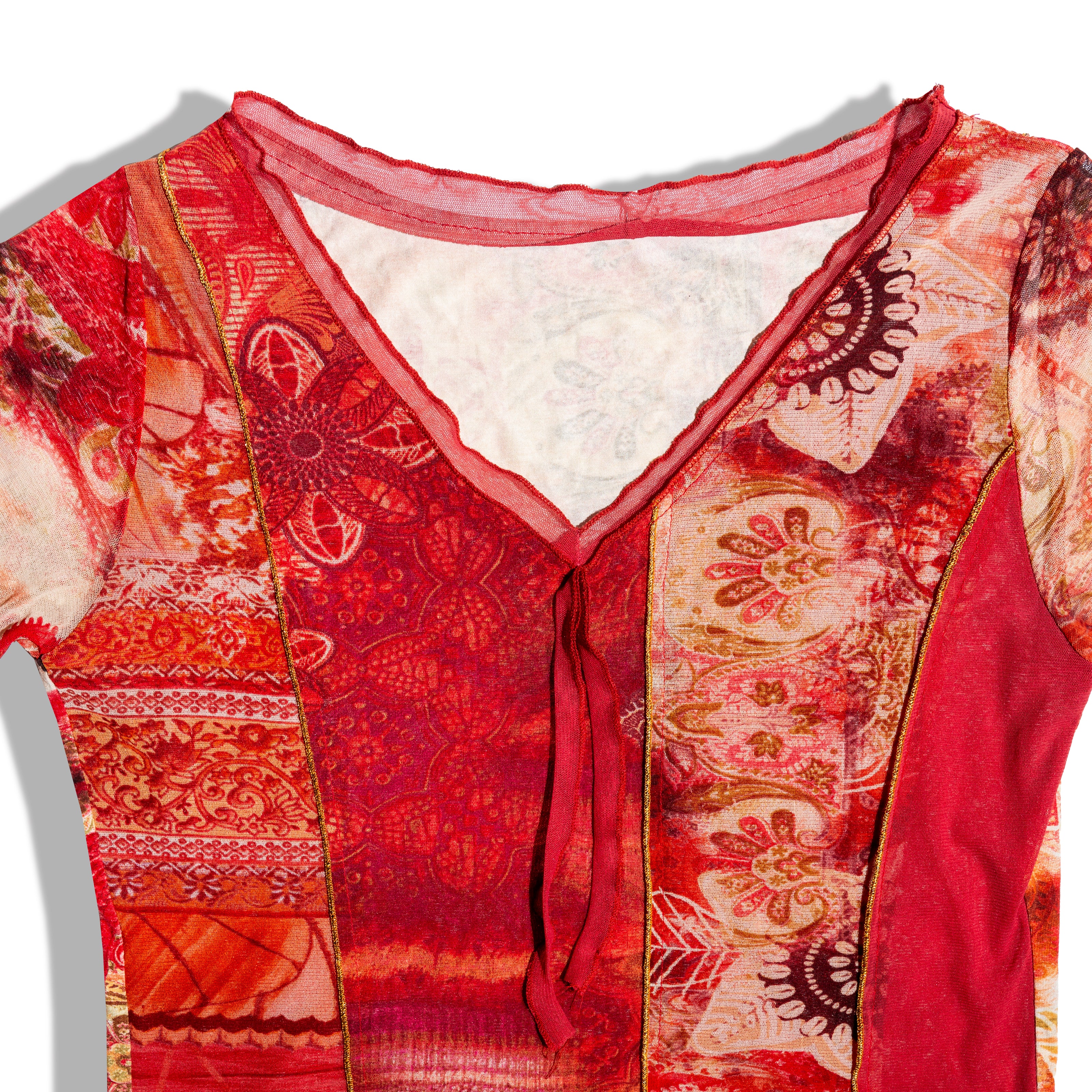 Super cute colorful funky patterned mesh top