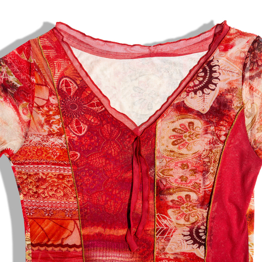 Super cute colorful funky patterned mesh top