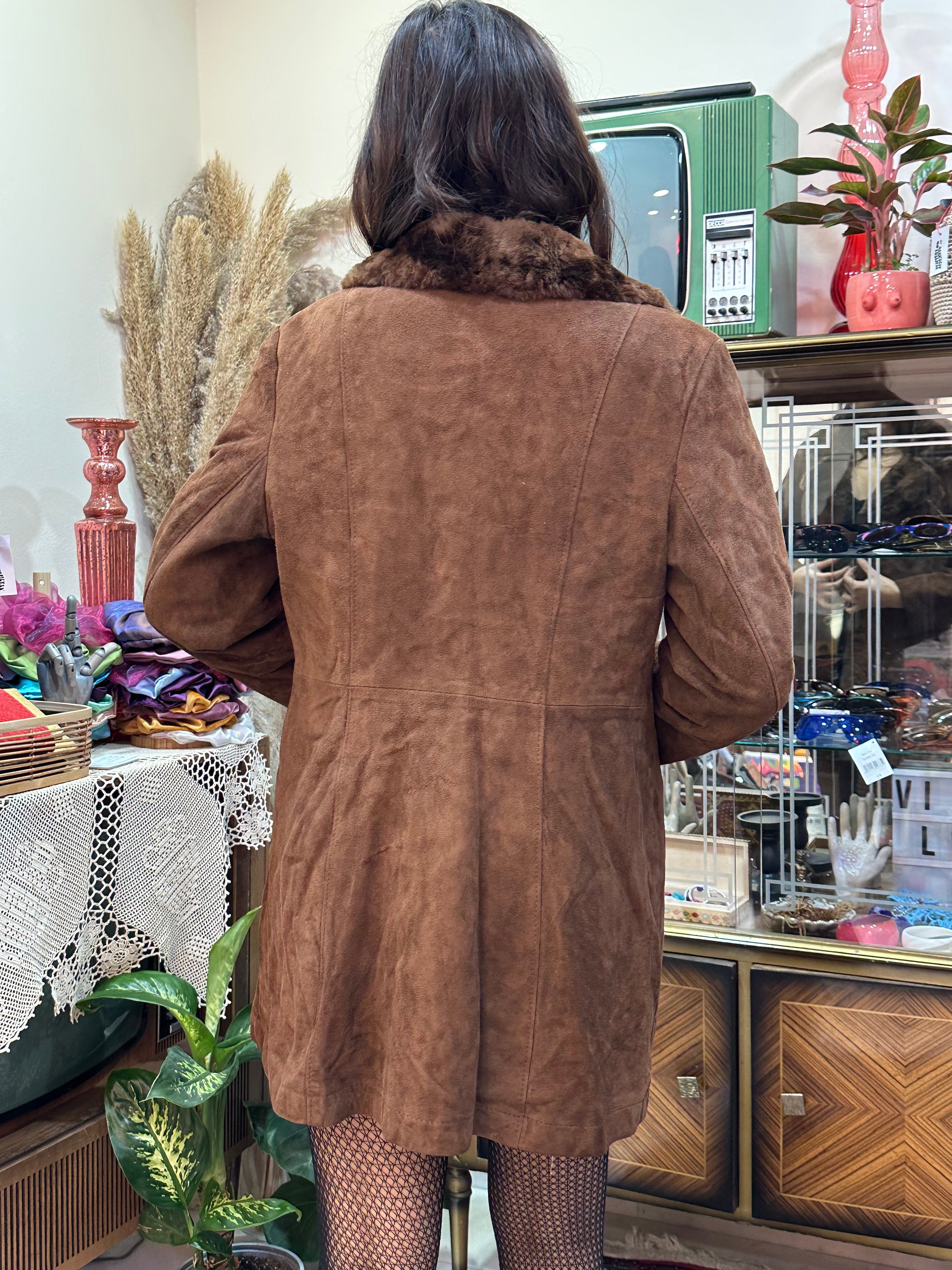 Vintage dark brown suede coat